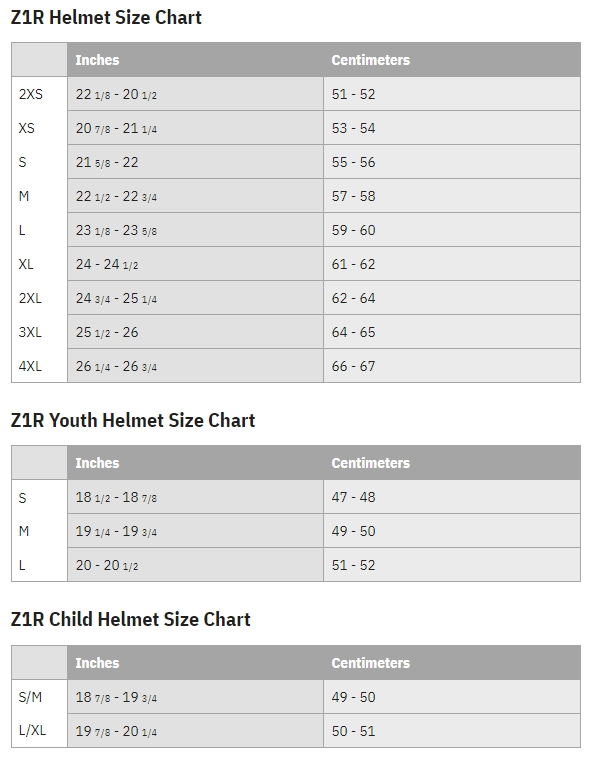 Product sizing chart