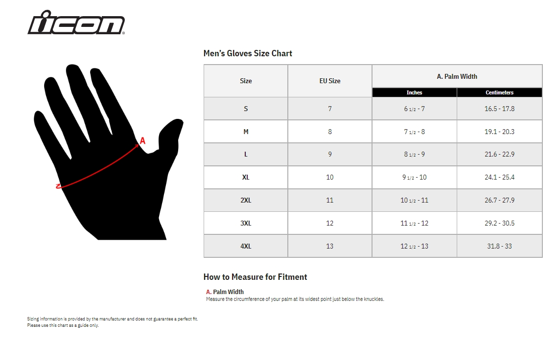 Product sizing chart