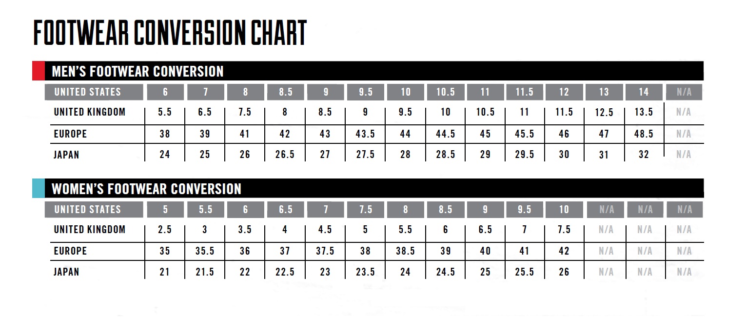 Product sizing chart