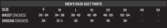 Product sizing chart