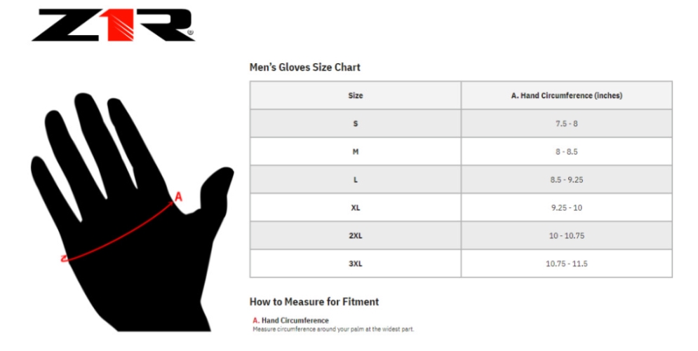 Product sizing chart