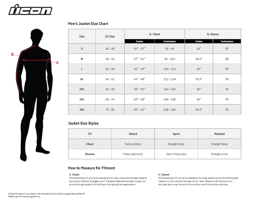 Product sizing chart