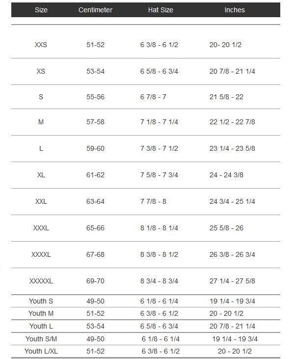 Product sizing chart