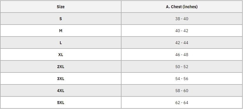 Product sizing chart