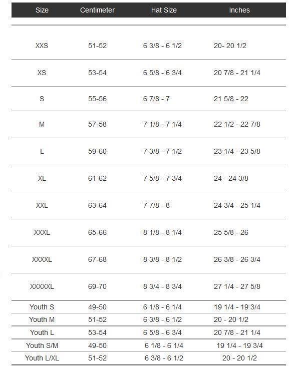 Product sizing chart