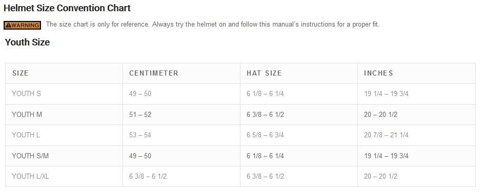 Product sizing chart