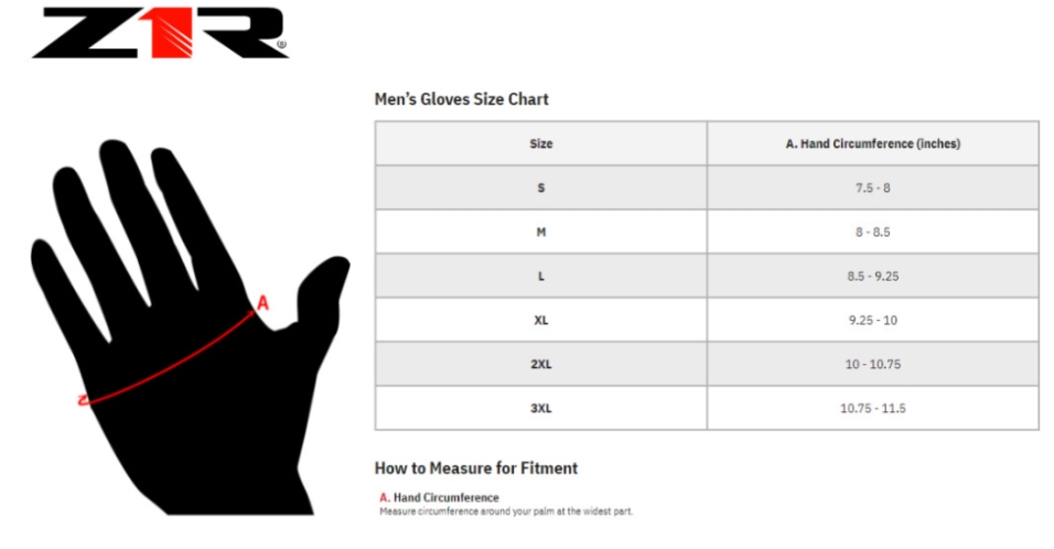 Product sizing chart